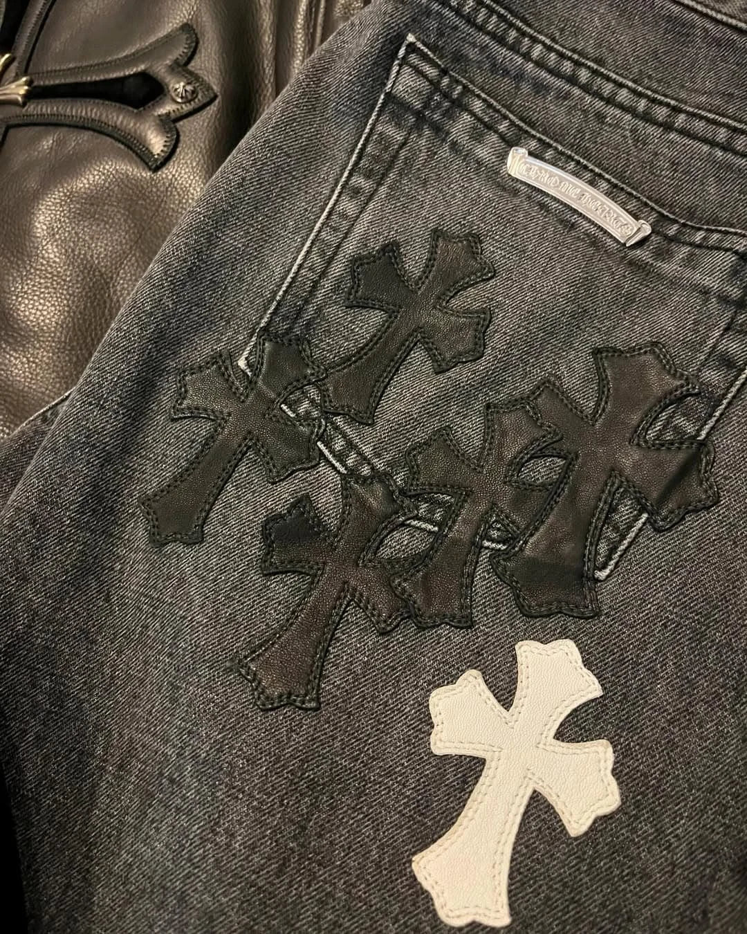 Gothic Cross Leather Biker Jacket